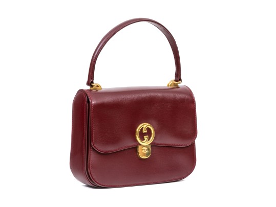 Gucci Striking Vintage Burgundy Leather Top Handle Bag, Decorative Clasp