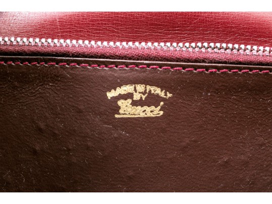 Gucci Striking Vintage Burgundy Leather Top Handle Bag, Decorative Clasp