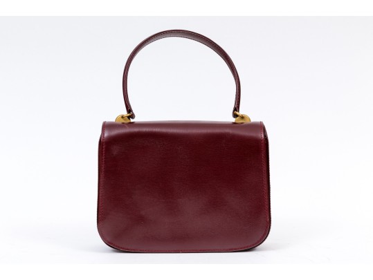 Gucci Striking Vintage Burgundy Leather Top Handle Bag, Decorative Clasp