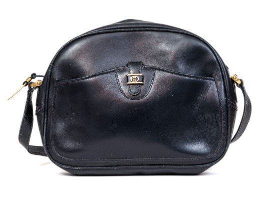 Elegant Dark Navy Blue Leather Gucci Shoulder Bag