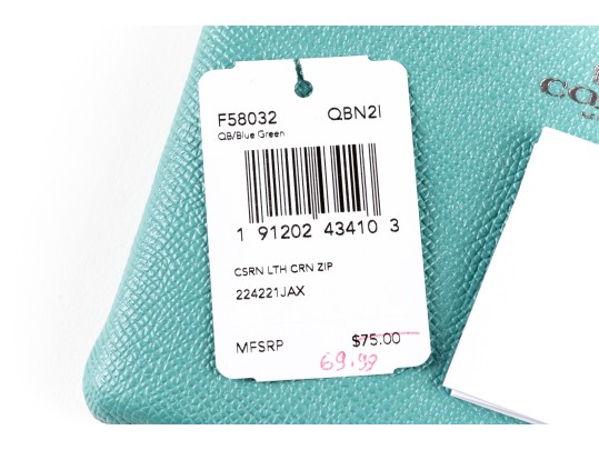 Coach Blue Green Leather Corner Zip Wristlet, NWT, $75