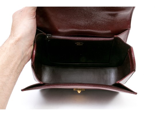 Gucci Striking Vintage Burgundy Leather Top Handle Bag, Decorative Clasp