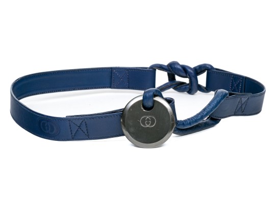 Gucci Fabulous Vintage Blue Leather Know And Gunmetal Tone Circle Belt