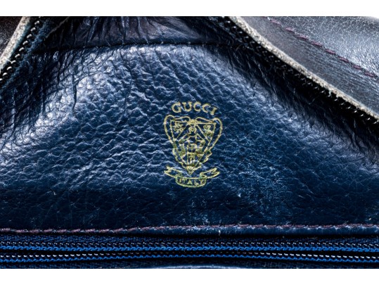 Elegant Dark Navy Blue Leather Gucci Shoulder Bag