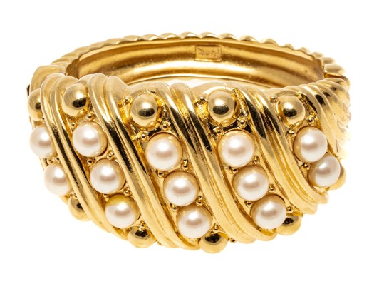 Yves Saint Laurent Faux Pearl Hinged Bracelet