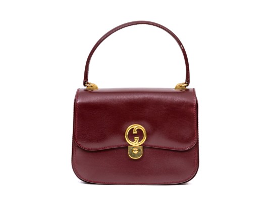 Gucci Striking Vintage Burgundy Leather Top Handle Bag, Decorative Clasp