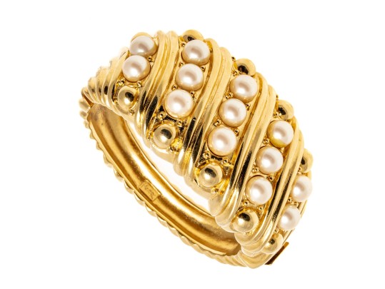 Yves Saint Laurent Faux Pearl Hinged Bracelet