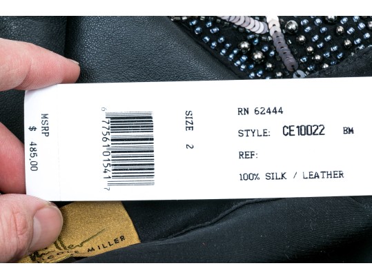 Nicole Miller Stunning Black Silk And Leather Bedazzled Mini Skirt, Size 2, NWT, Retail $485