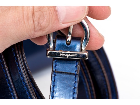 Salvatore Ferragamo Blue-Metallic Hand Bag