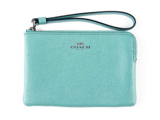 Coach Blue Green Leather Corner Zip Wristlet, NWT, $75
