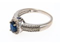 14K White Gold Sapphire And Diamond Halo Ring, Size 6