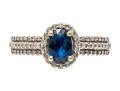 14K White Gold Sapphire And Diamond Halo Ring, Size 6