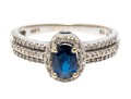 14K White Gold Sapphire And Diamond Halo Ring, Size 6