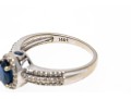 14K White Gold Sapphire And Diamond Halo Ring, Size 6