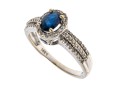 14K White Gold Sapphire And Diamond Halo Ring, Size 6