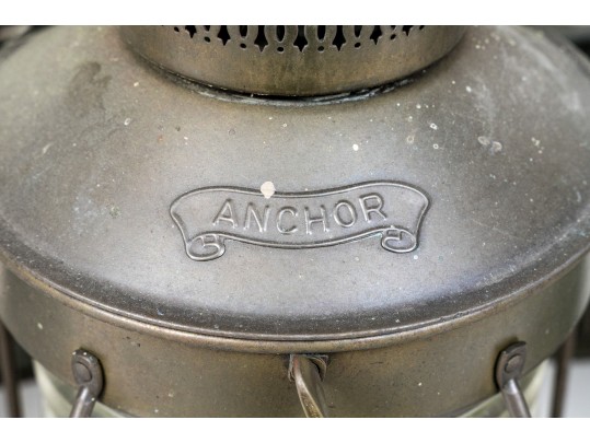 Set Of Seven Antique Metal Ships Oil Lanterns By Anchor
