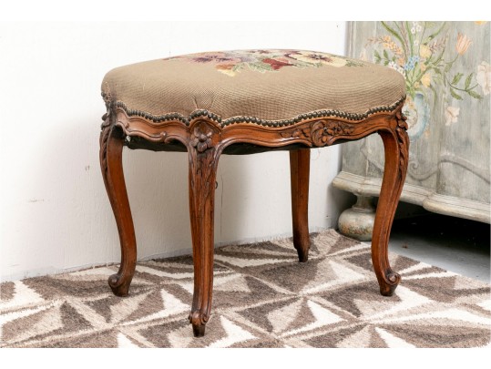 French Style Bench With Pansy Needlepoint