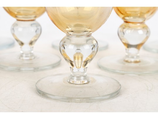 Set Of 16 Gold Iridescent And Clear Goblets
