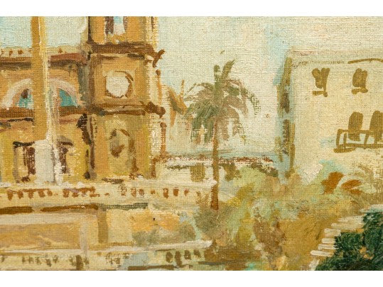 Signed Vintage Oil On Artist Board, The Spanish Steps Rome