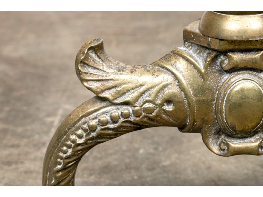Pair Of Fine Antique Brass Andirons