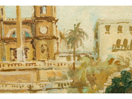 Signed Vintage Oil On Artist Board, The Spanish Steps Rome