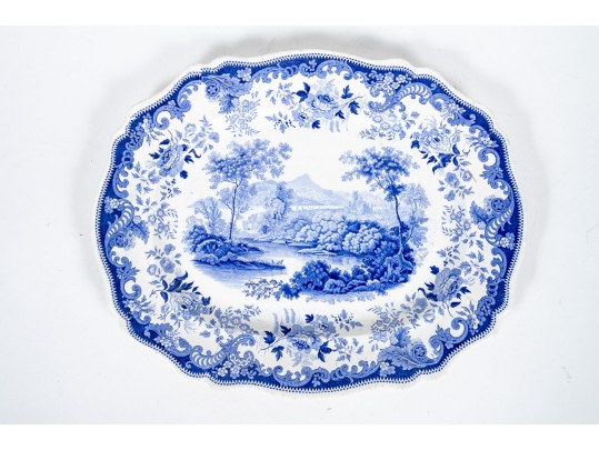 19th C. Blue & White English  Ironstone Platter By Davenport