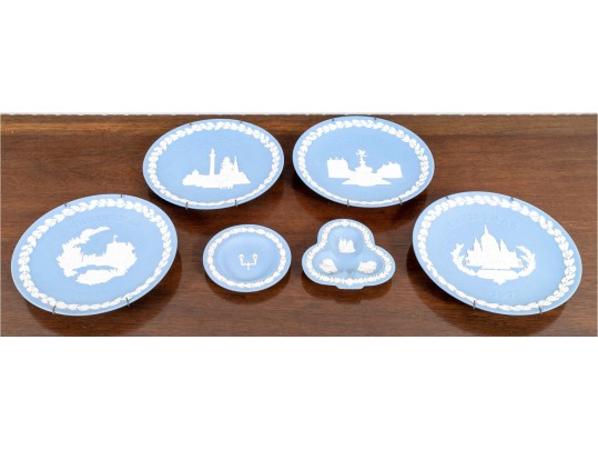 Group Of 6 Wedgwood Blue Jasperware Dishes 
