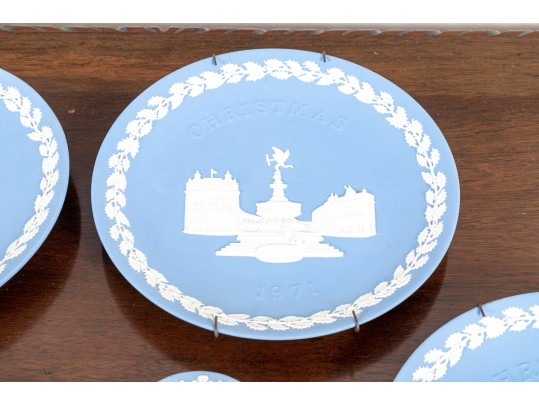 Group Of 6 Wedgwood Blue Jasperware Dishes 