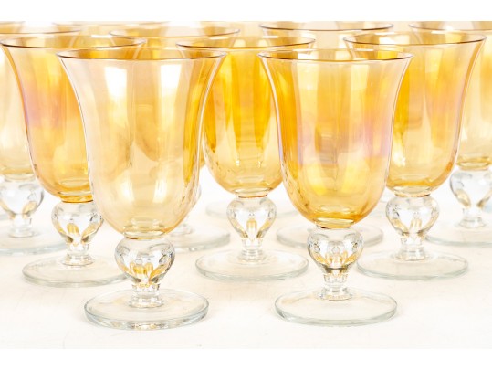 Set Of 16 Gold Iridescent And Clear Goblets