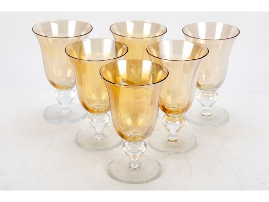 Set Of 16 Gold Iridescent And Clear Goblets