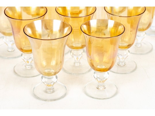 Set Of 16 Gold Iridescent And Clear Goblets