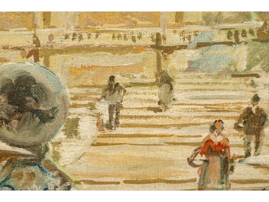 Signed Vintage Oil On Artist Board, The Spanish Steps Rome