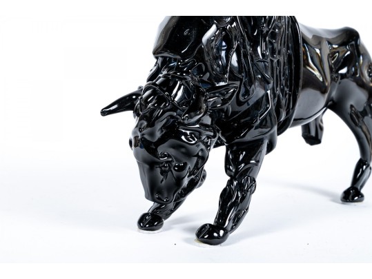 Romano Dona 1980 Italian Black Murano Art Glass Bison Sculpture (as-is)