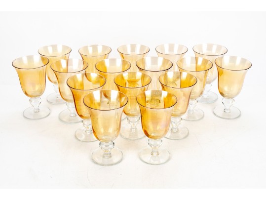 Set Of 16 Gold Iridescent And Clear Goblets