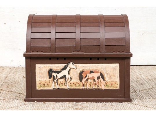 Vintage Paint Decorated Wooden Trunk