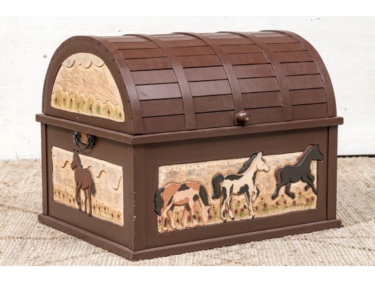 Vintage Paint Decorated Wooden Trunk