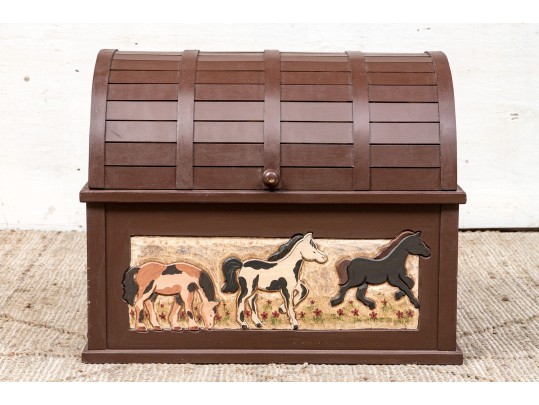 Vintage Paint Decorated Wooden Trunk