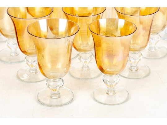 Set Of 16 Gold Iridescent And Clear Goblets