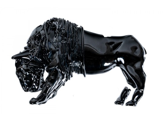 Romano Dona 1980 Italian Black Murano Art Glass Bison Sculpture (as-is)