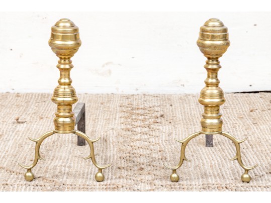 Pair Of American Brass Andirons, Ca. 1800-20
