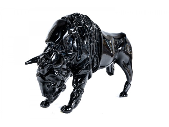 Romano Dona 1980 Italian Black Murano Art Glass Bison Sculpture (as-is)