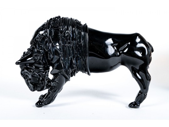 Romano Dona 1980 Italian Black Murano Art Glass Bison Sculpture (as-is)