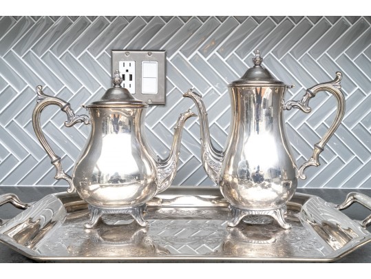 William Rogers Silver Plate Tea Set And Towle Silver Plate Tray