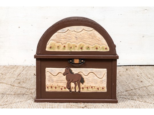 Vintage Paint Decorated Wooden Trunk
