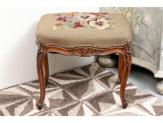 French Style Bench With Pansy Needlepoint
