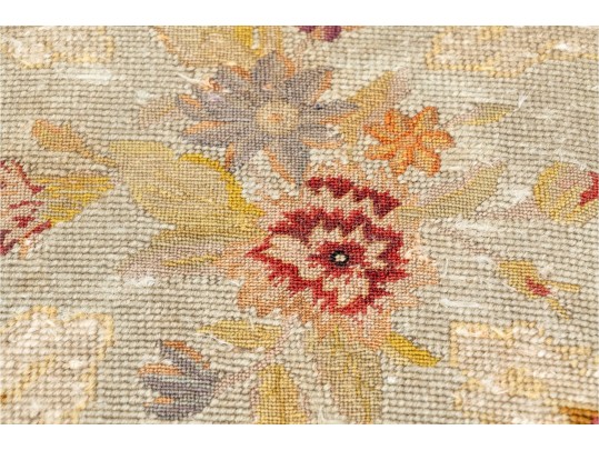 Antique Round Needlepoint Bench With Nailheads On Fluted Legs