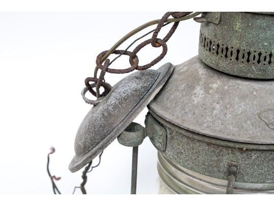 Set Of Seven Antique Metal Ships Oil Lanterns By Anchor
