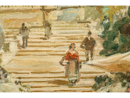 Signed Vintage Oil On Artist Board, The Spanish Steps Rome