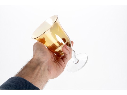 Set Of 16 Gold Iridescent And Clear Goblets
