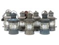 Set Of Seven Antique Metal Ships Oil Lanterns By Anchor